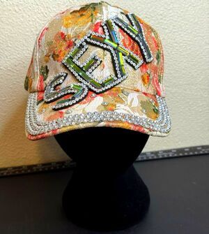 Women's Fashion Baseball Cap Bling Glittery Floral "Sexy" Rhinestones Adjustable
